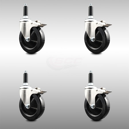 Service Caster 5 Inch 316SS Hard Rubber Wheel Swivel 7/8 Inch Stem Caster Set Lock Brake SCC SCC-SS316TTLEX20S514-HRS-78-4
